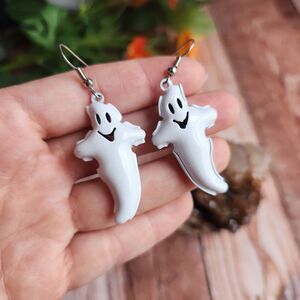 Vintage 1990s Metal Ghost Bell/Jingle Dangle Earrings - HALLOWEEN PARANORMAL